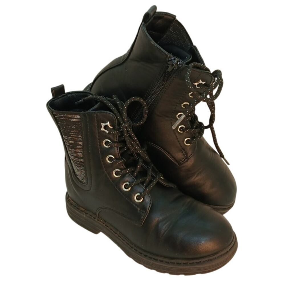 SO Designer Roxana Laceup & Zippered Black Combat Boots - Girls Size 1M